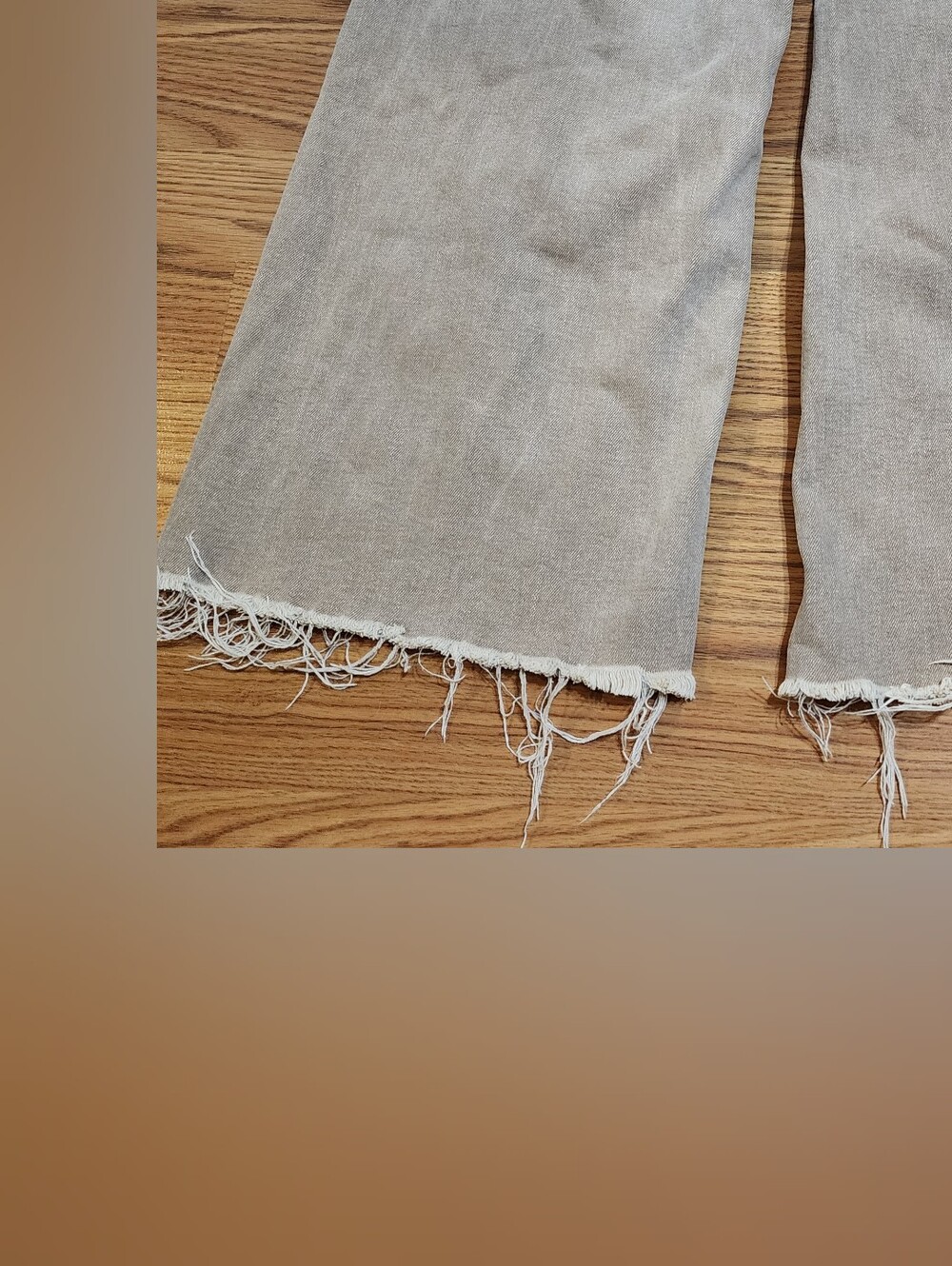 Zara High Rise Wide Leg Cropped Jeans Beige Frayed Hem Raw Edge Women's US 4 36 - Picture 7 of 12
